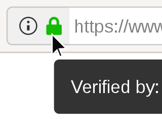 The Firefox web browser showing a website encrypted using HTTPS.